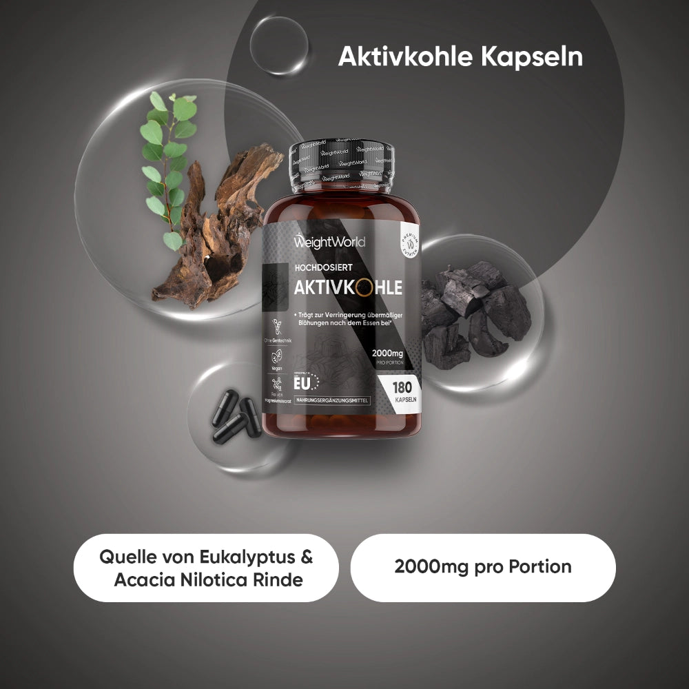 Hochdosiert Aktivkohle 2000mg pro Portion
