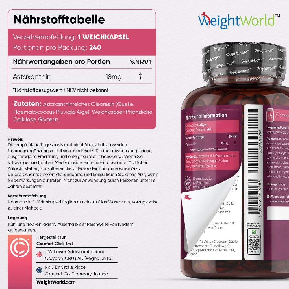 Inhaltsstoffe und Verzehrempfehlung von Astaxanthin Kapseln