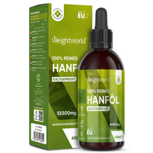 Hanföl-Flasche (60 ml) mit Pipette und grünem Karton, 100% kaltgepresst