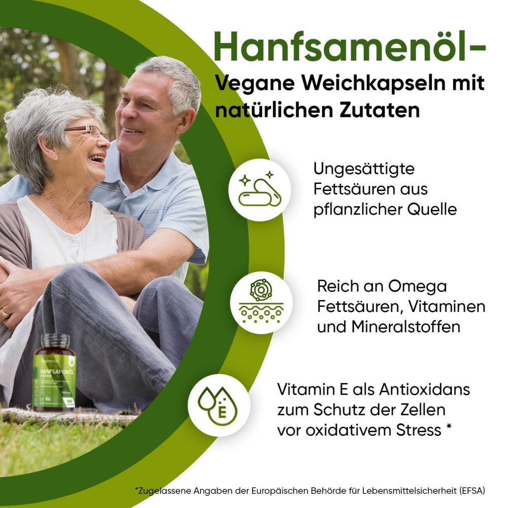 Hanfsamenöl, vegane Weichkapseln mit natürlichen Inhaltsstoffen