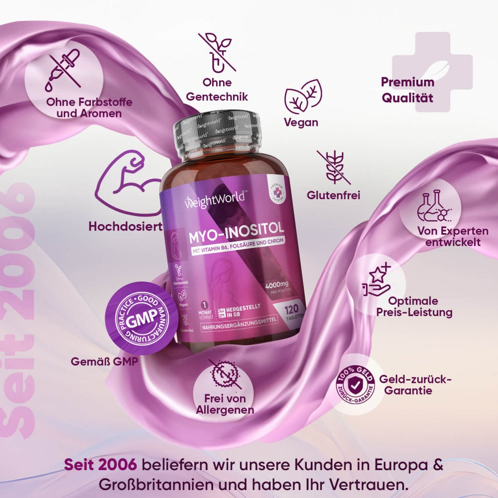 Myo-Inositol-Tabletten, vegan glutenfrei, Ohne Gentechnik