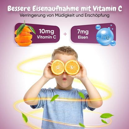 Eisen Gummibärchen für Kinder mit Vitamin C und  Minderung von Müdigkeit und Erschöpfung