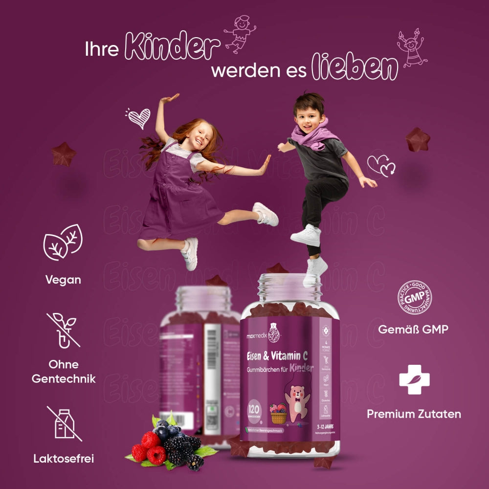 Eisen und vitamin c gummibärchen für kinder, vegan und laktosefrei 