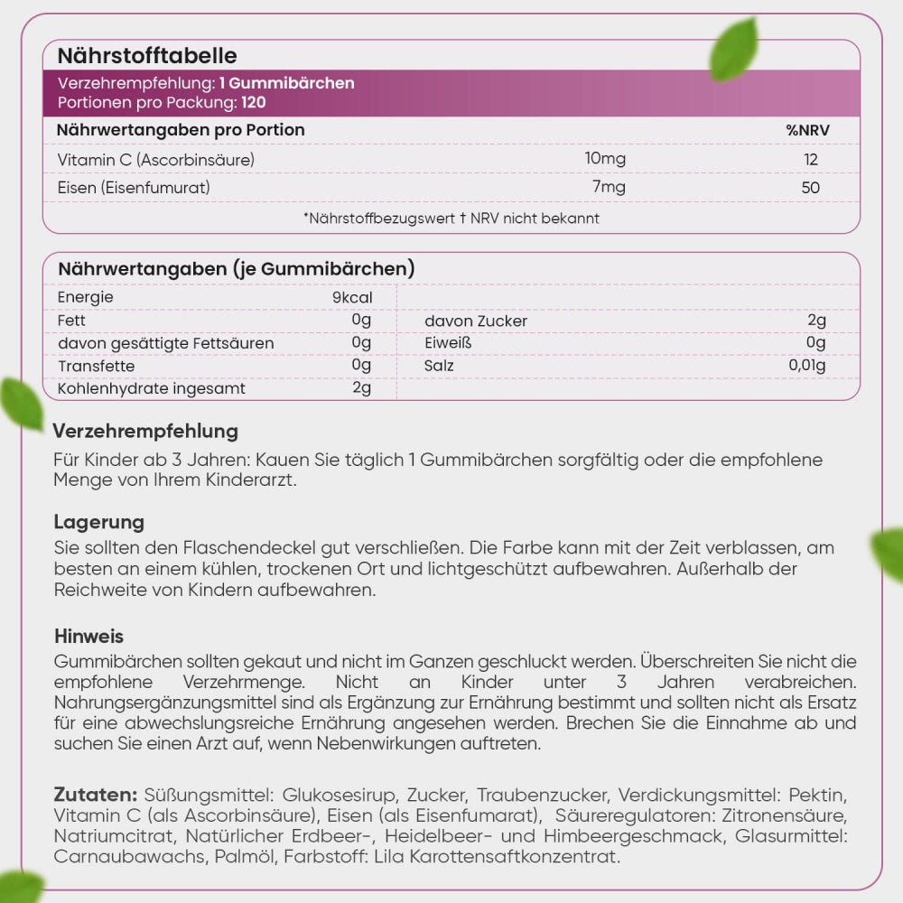 Eisen und vitamin c gummibärchen für kinder anwendung 