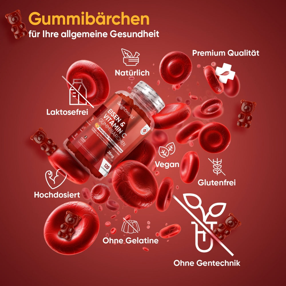 Eisen Gummibärchen mit Vitamin C für Ihre allgemeine Gesundheit.