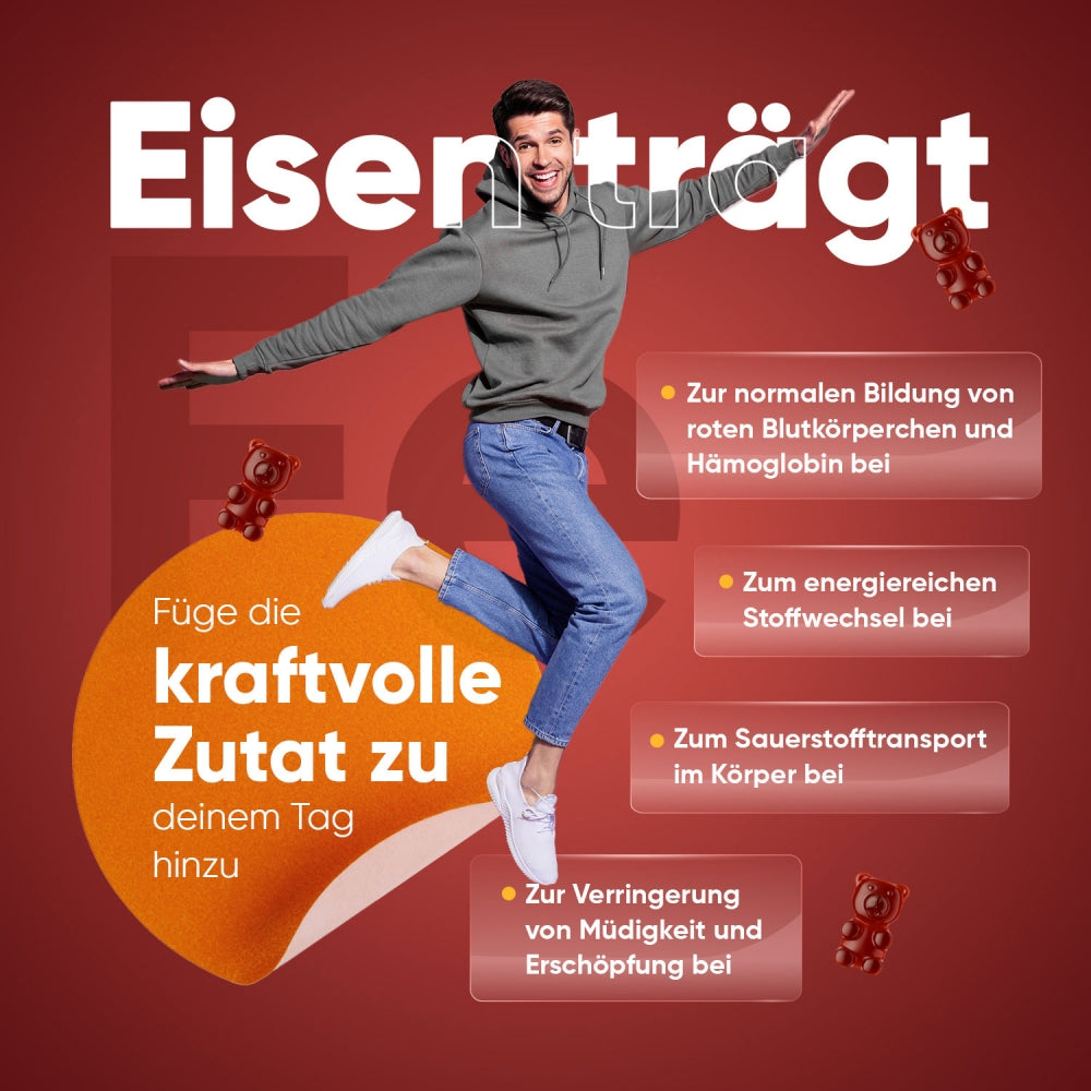 Eisen-Gummibärchen mit Vitamin C für einen energiereichen Tag.