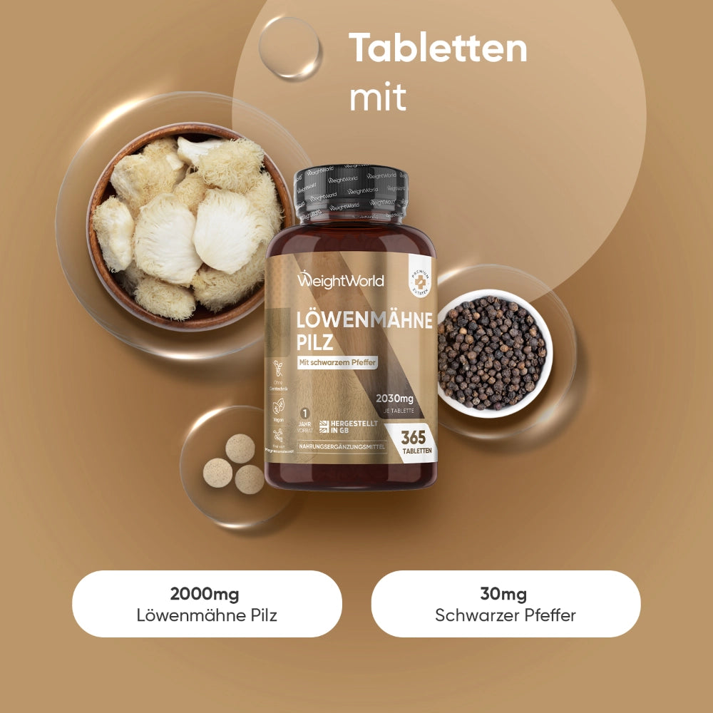 Zutaten unserer Löwenmähne Pilz Tabletten