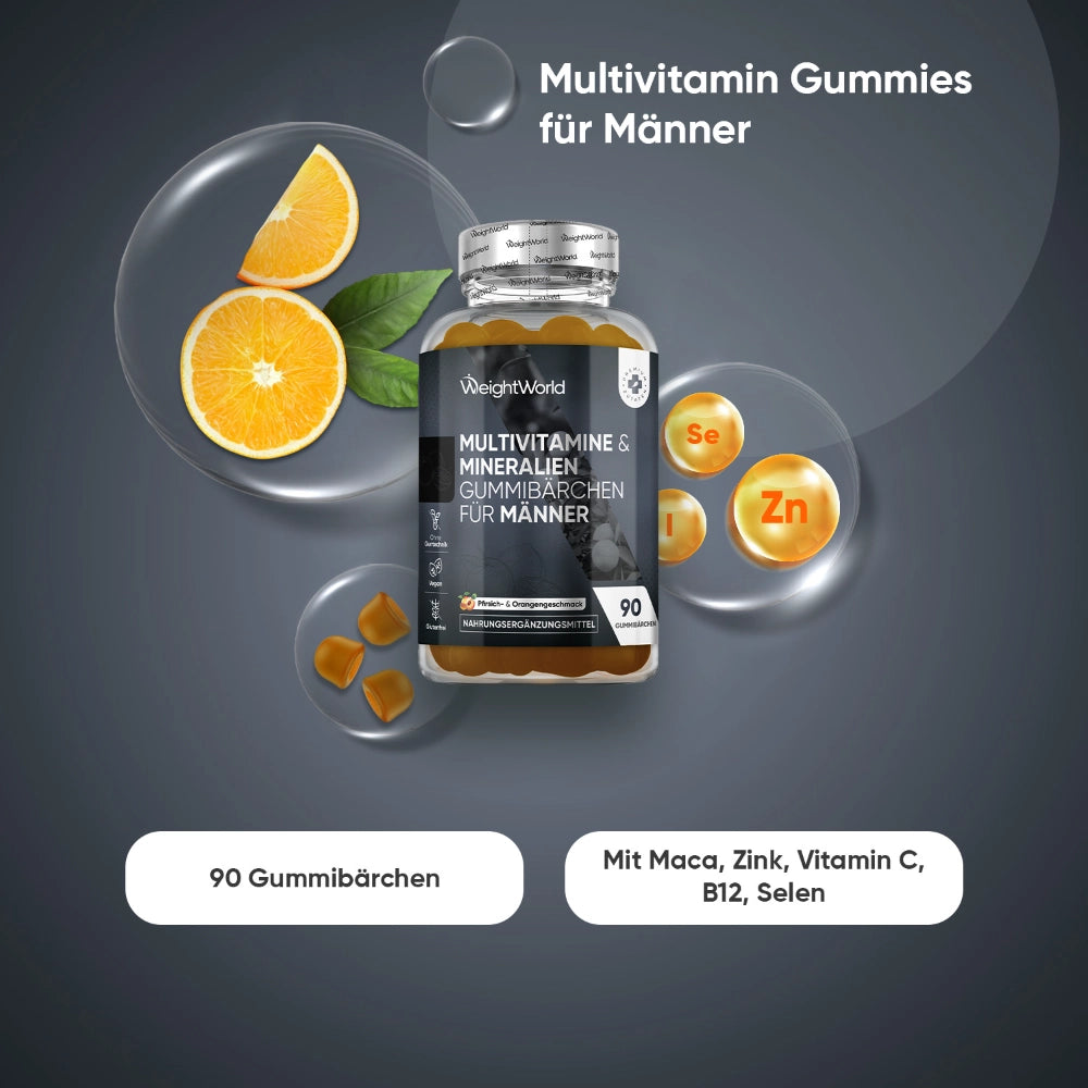 WeightWorld Multivitamin-Gummibärchen für Männer, Flasche mit Zitrus-Icons, 90