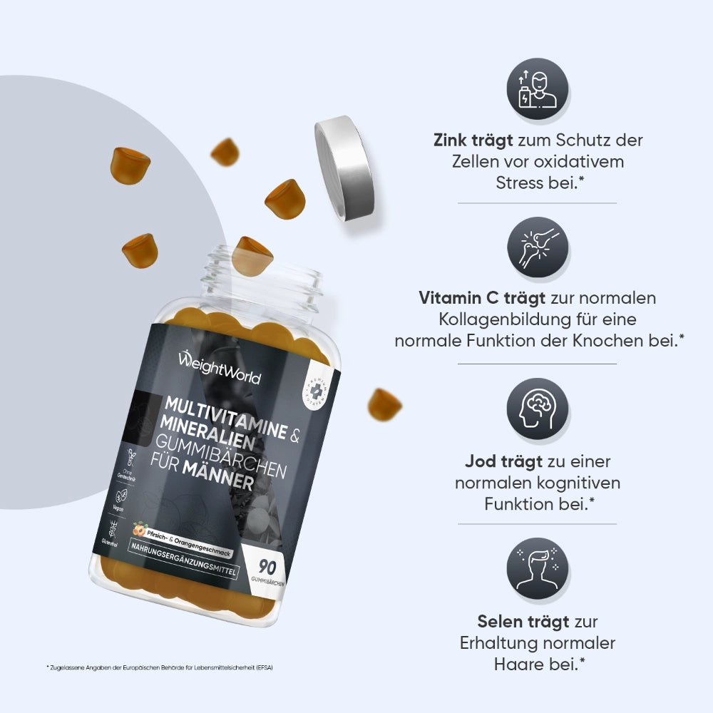 WeightWorld Multivitamine- und Mineralien-Gummibärchen für Männer, Flasche im Detail