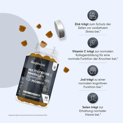 WeightWorld Multivitamine- und Mineralien-Gummibärchen für Männer, Flasche im Detail