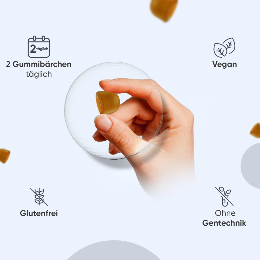 Hand nimmt Gummibärchen aus Glas: WeightWorld Multivitamine für Männer, vegan