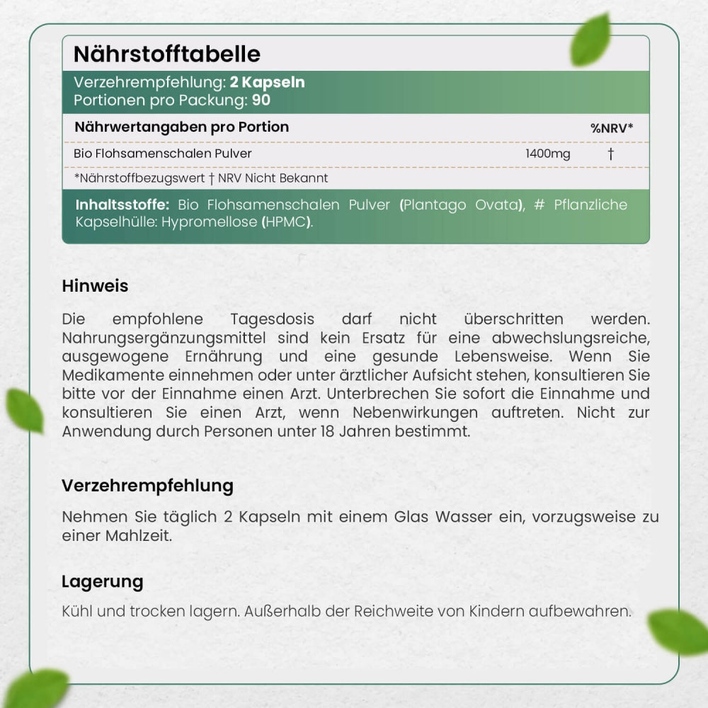 flohsamenschalen aufbewahren Flohsamenschalen Kapseln | 1400 mg | Ballaststoffe