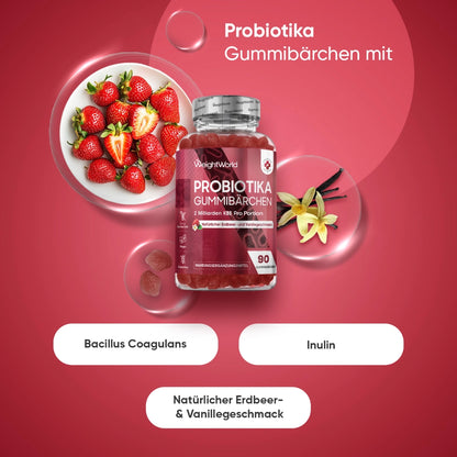 Probiotika-Gummibärchen im Glas, Erdbeer-Vanillegeschmack mit Beeren-Abbildung