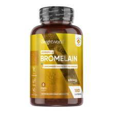 Bromelain-Kapseln: braunes Fläschchen mit gelbem Etikett und schwarzem Schraubdeckel