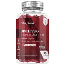 Apfelessig-Gummibärchen im Glasbehälter mit Deckel, 90 Gummies