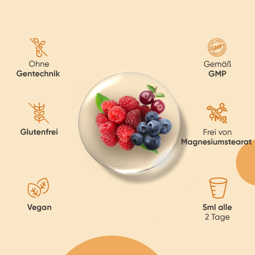Qualitätssiegel; GMP; glutenfrei; Dosierung