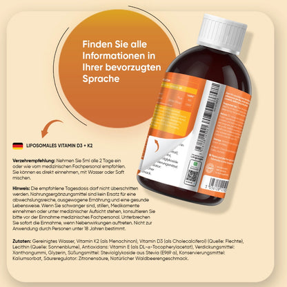 Liposomales D3+K2; Anwendung; Warnhinweise; Inhaltsstoffe