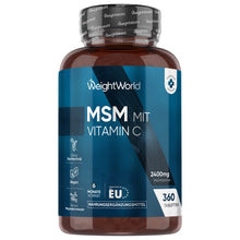 MSM-Tablettenflasche mit Vitamin C: braunes Glas, blaue Vorderseite, 360 Tabletten