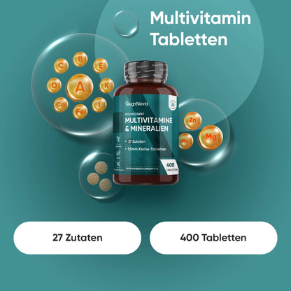 WeightWorld Multivitamin- und Mineralstoff-Tablettenflasche mit Nährstoffsymbolen