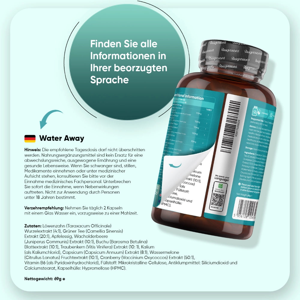 Rückseite des Kapsel-Glases mit Infotext und Barcode