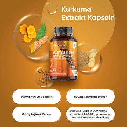 Kurkuma Extrakt Kapseln mit Ingwer und Schwarzer Pfeffer