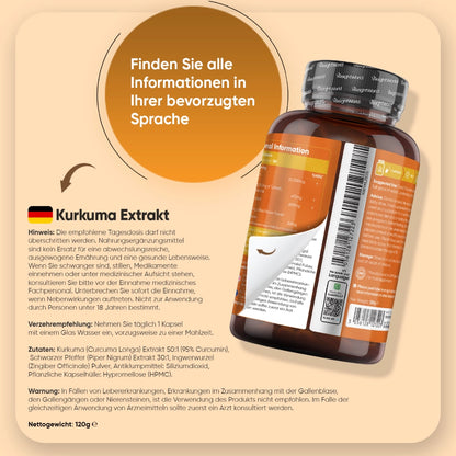 Kurkuma Extrakt Kapseln mit Ingwer und Schwarzer Pfeffer