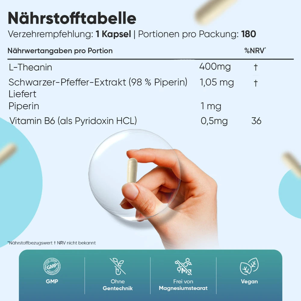 L-Theanin Kapseln mit schwarzem Pfeffer und Vitamin B6