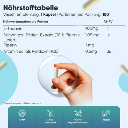 L-Theanin Kapseln mit schwarzem Pfeffer und Vitamin B6