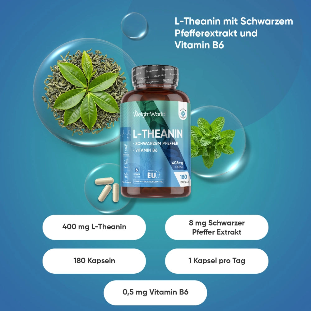 L-Theanin Kapseln mit schwarzem Pfeffer und Vitamin B6