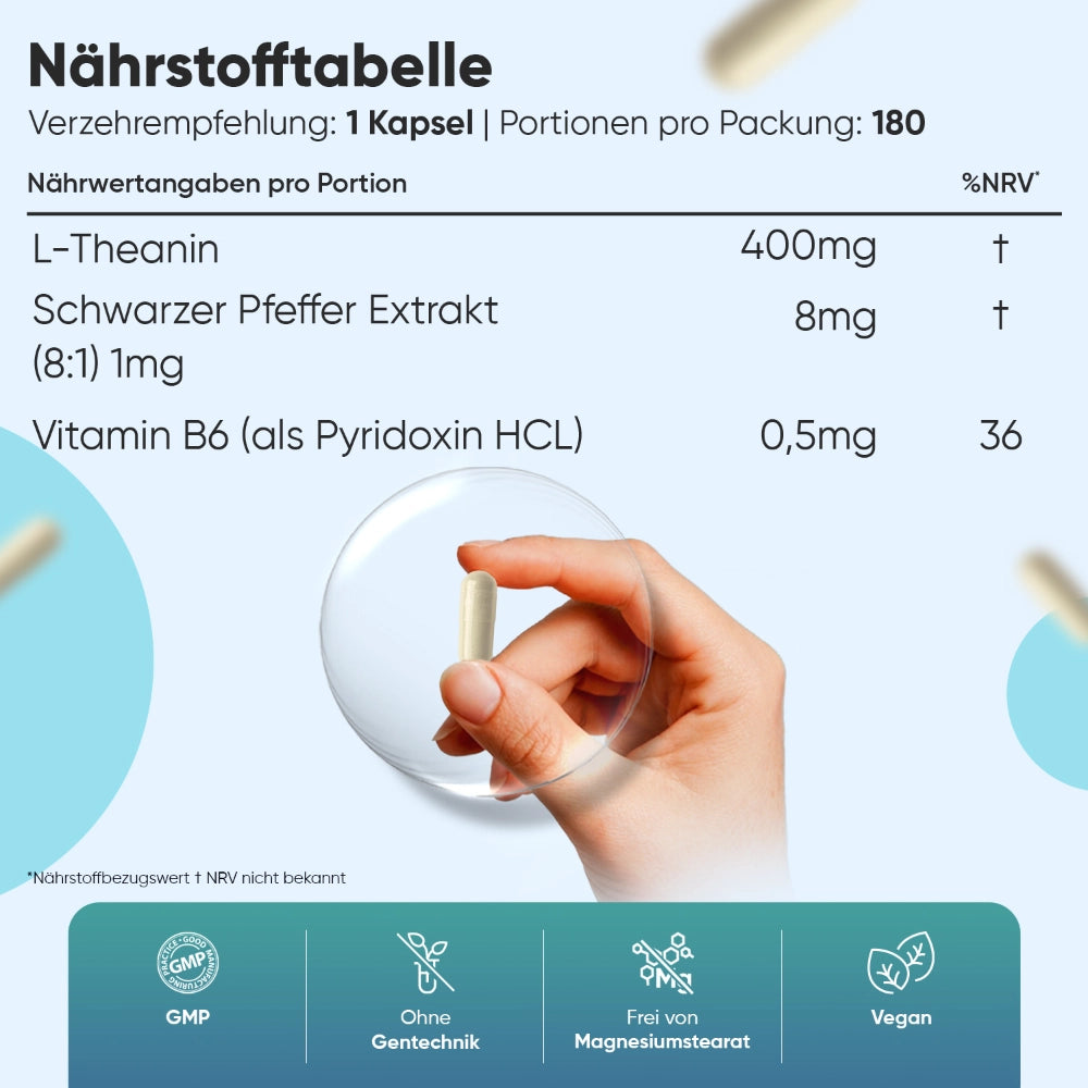 L-Theanin Kapseln mit schwarzem Pfeffer und Vitamin B6