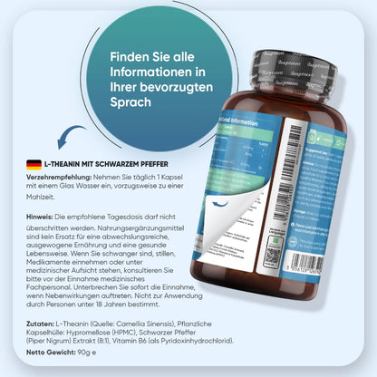 L-Theanin Kapseln mit schwarzem Pfeffer und Vitamin B6