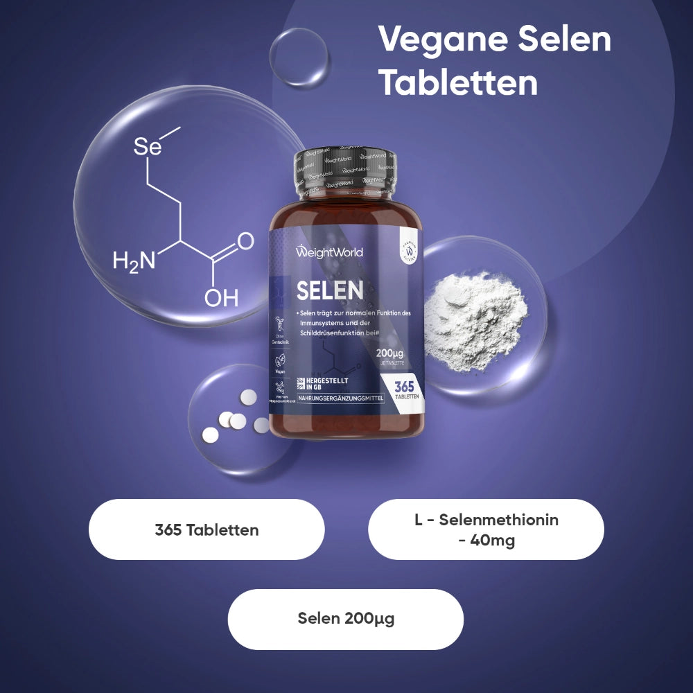 Selen-Tabletten von WeightWorld im braunen Fläschchen, 200 µg, 365 Tabletten