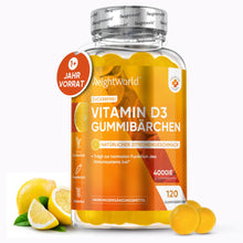 Vitamin-D3-Gummibärchen in Dose mit gelben Zitronen-Gummis